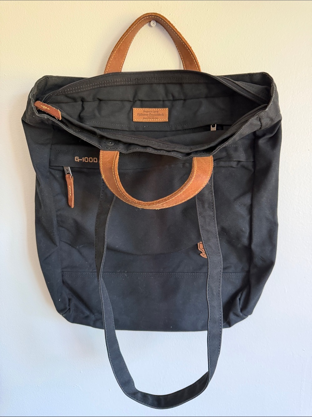 G-1000 Black Canvas Messenger Tote with Brown Leather Accents